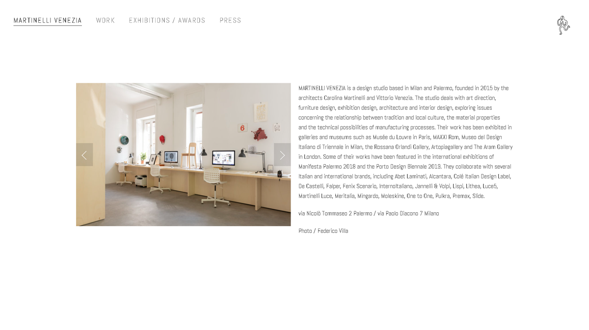 Screenshot of Martinelli Venezia, from the carpentry websites collection.