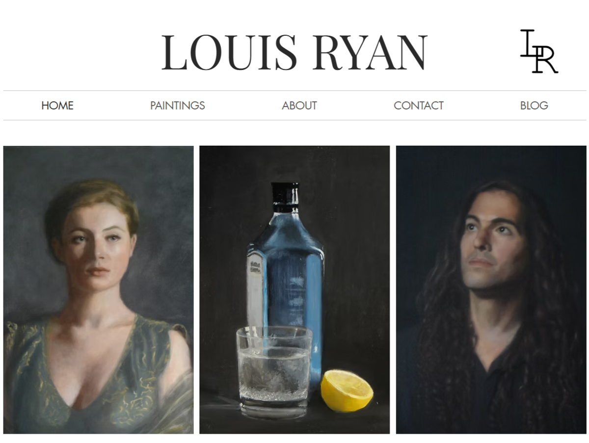 Screenshot of Louis Ryan, from the wix artist website examples collection.