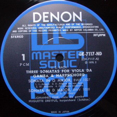 ★Audiophile★ Denon PCM / DREYFUS-FINK, - Bach 3 Sonatas...