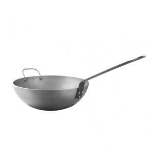 Mauviel M'STEEL Black Carbon Steel Wok With Iron Handle, 11.8-In
