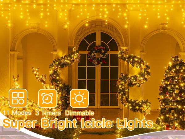 Features of Ollny's 720 leds cool white icicle lights