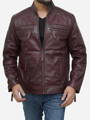 Burgundy Waxed Genuine Leather Biker Jacket