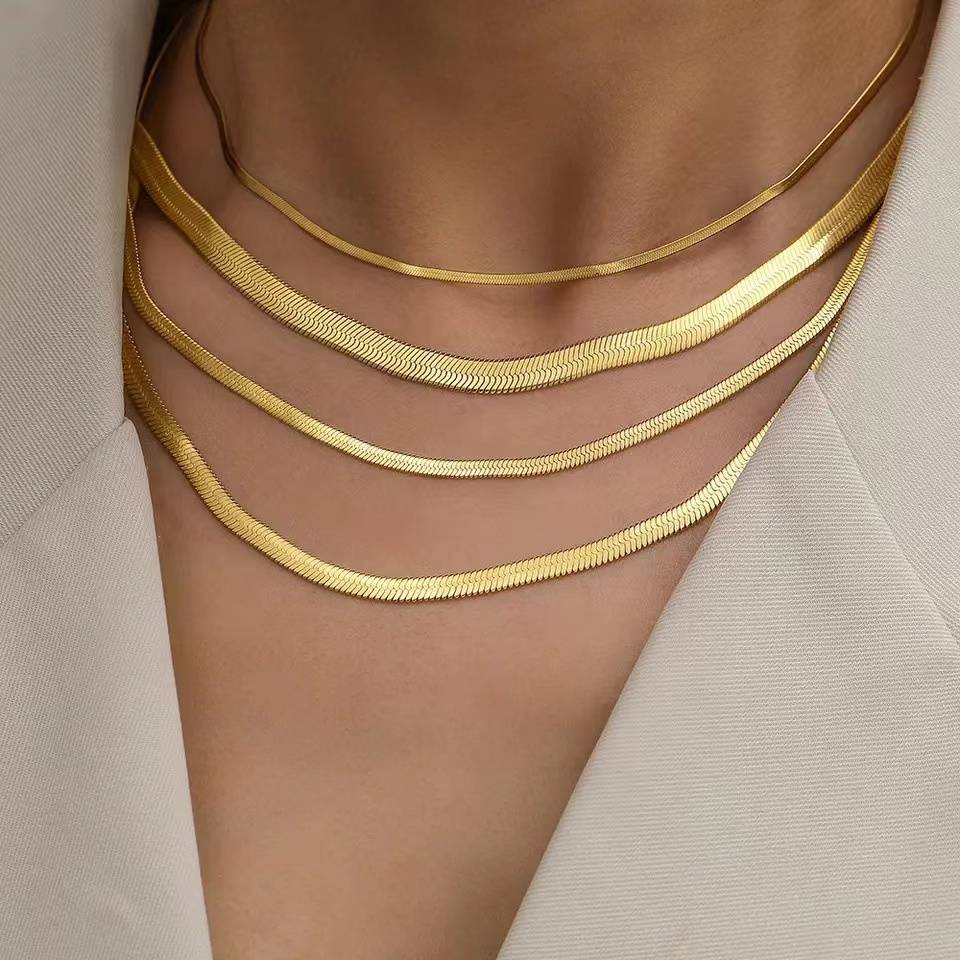 Flat Snake Chain Necklace in Gold or Silver