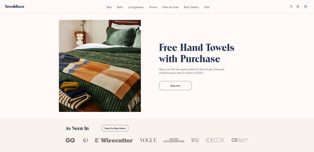 Screenshot of Brooklinen, from the startup websites collection.
