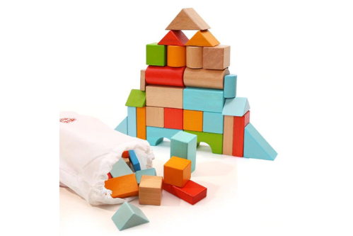 Wooden building puzzle blocks qty 28 pieces in tray for toddlers with carry bag - Image 4