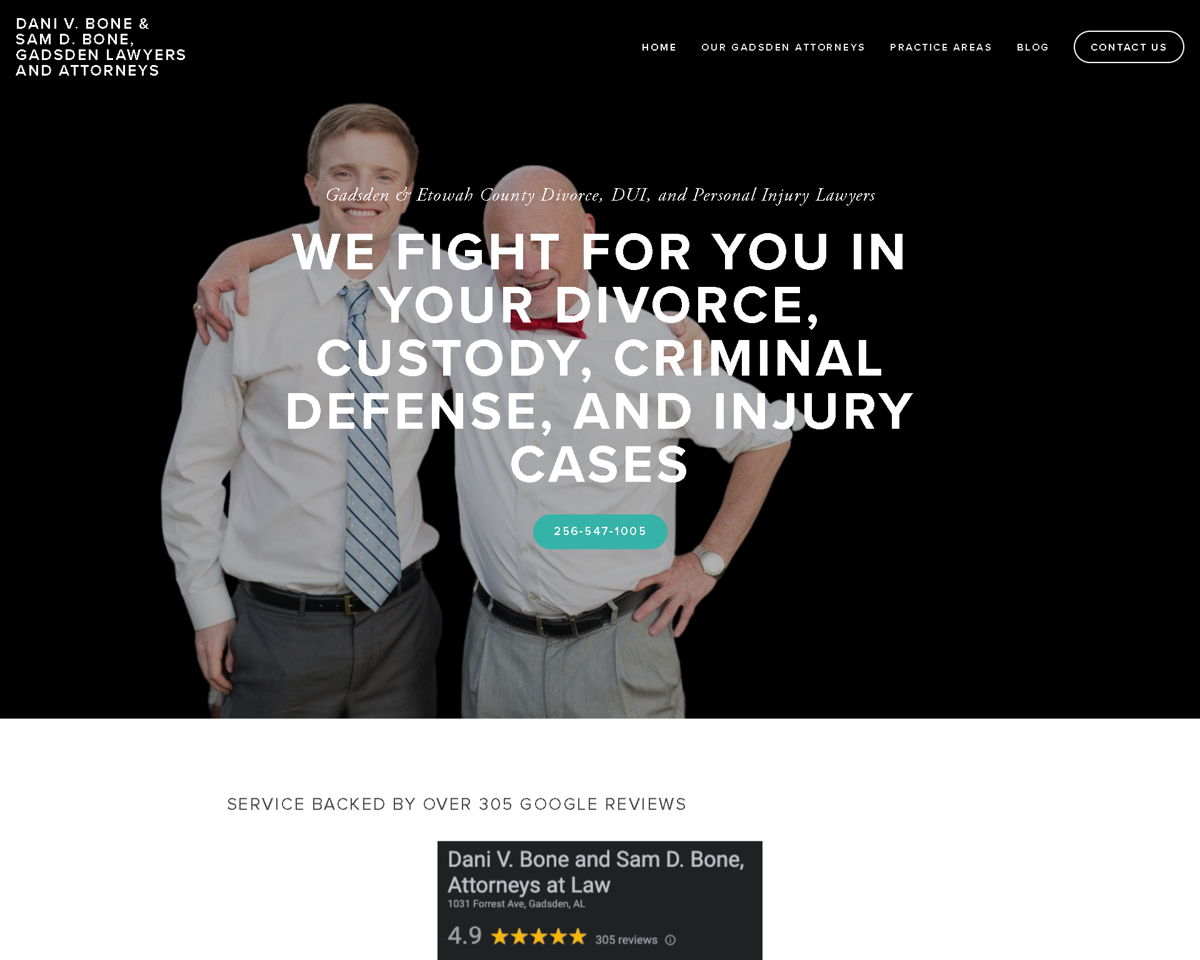 Screenshot of Dani V. Bone & Sam D. Bone, Gadsden Lawyers and Attorneys, from the law firm websites collection.