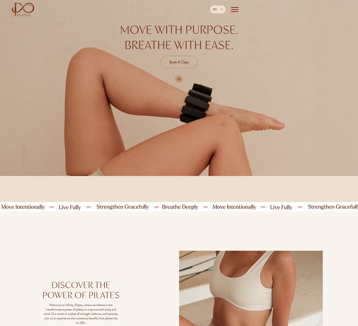 Screenshot of infinity pilates club, from the pilates websites collection.