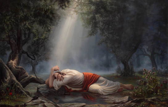 Jesus collapsed in pain in the Garden of Gethsemane.