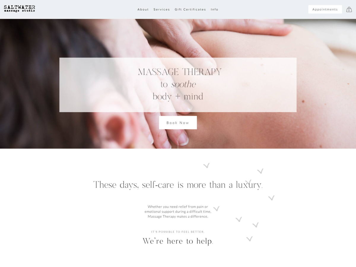 Screenshot of Saltwater Massage Studio, from the service websites collection.