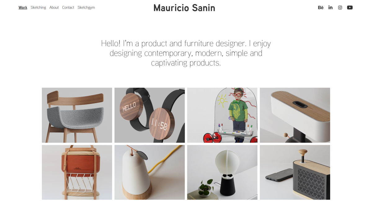 Screenshot of Mauricio Sanin, from the industrial design portfolios collection.