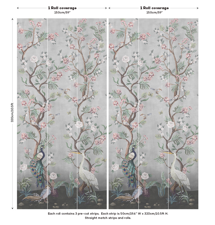 Grey Beautiful Chinoiserie Wallpaper design image