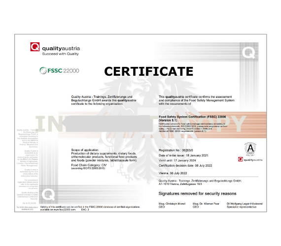FSSC 22000 certificate
