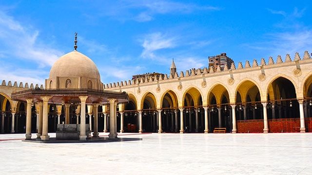 Courtyard of the Amr ibn Al-A'as Mosque in Cairo, Egypt Courtyard of the Amr ibn Al-A'as Mosque in Cairo, Egypt