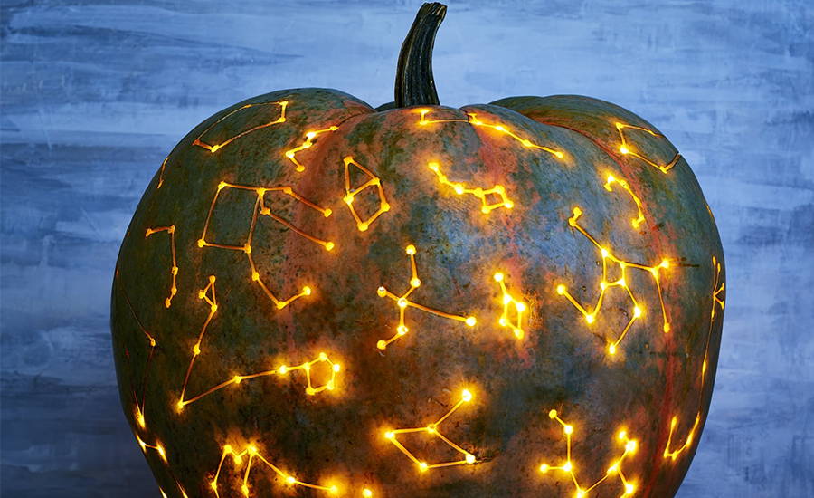 jack-o-lantern with constellations engraved