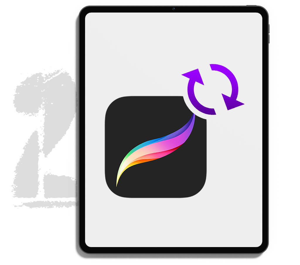 the procreate logo with an import symbol