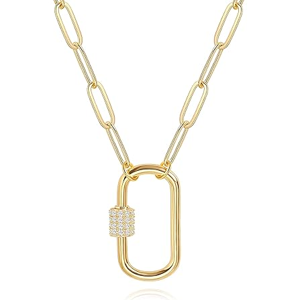 Aobei Pearl 18K Gold Moon Star Lion Evil Eye Love Heart Pendant Necklace Medallion Paperclip Chian Choker Layering Jewery for Women