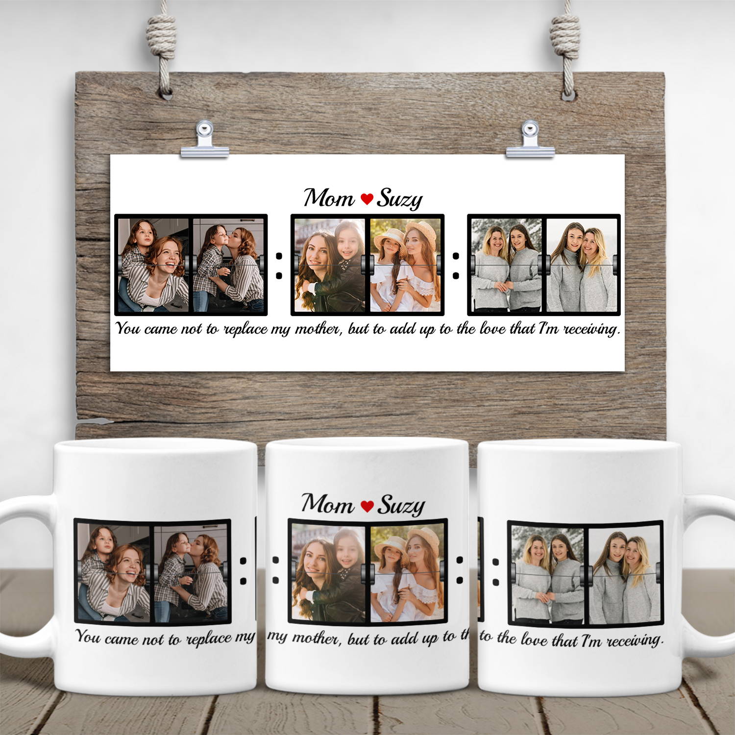  A white coffee mug prints name, text, and photo collage is the best gift for your stepmom