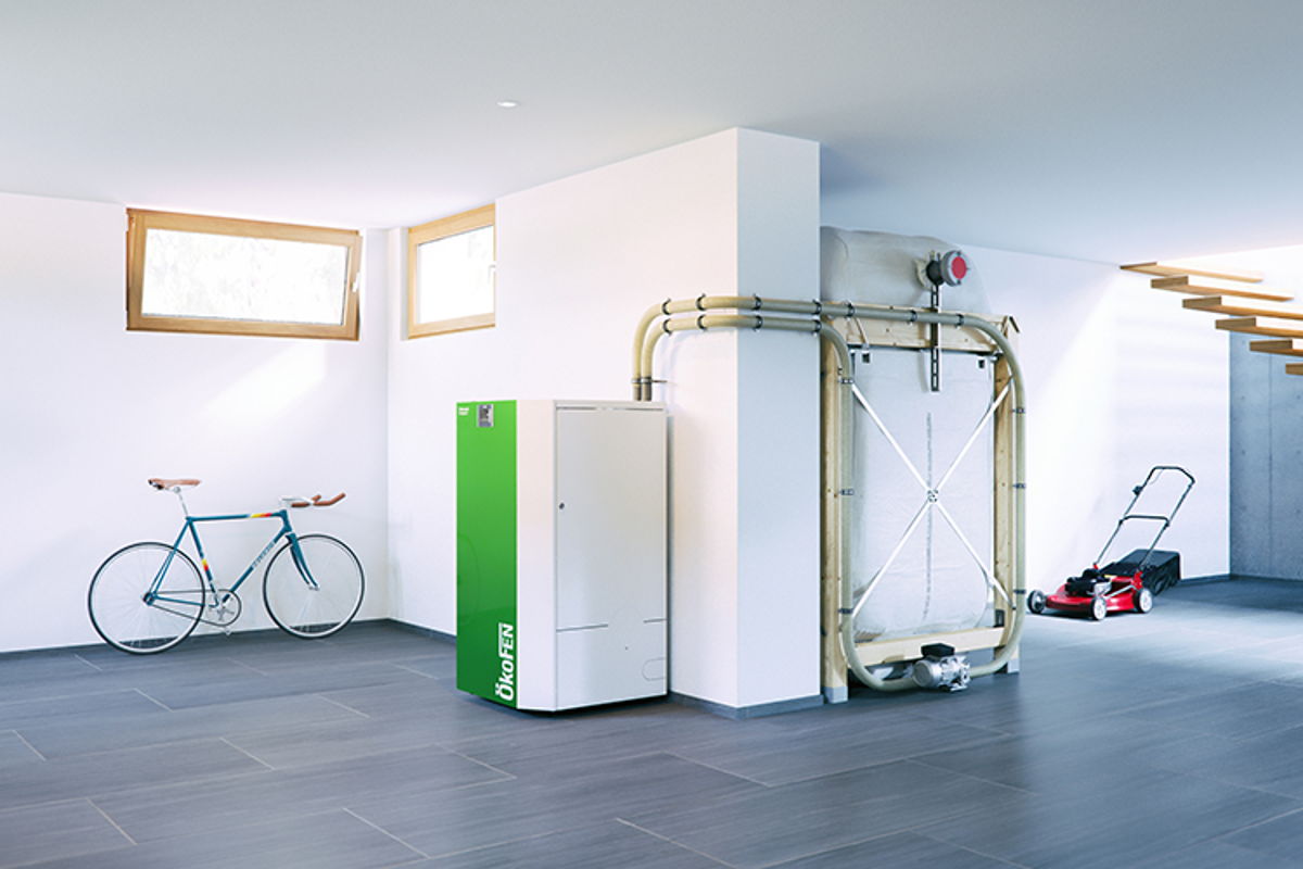 Pelletheizsystem im Keller