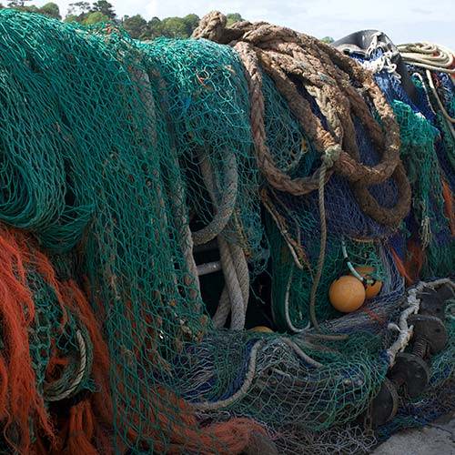 blue and orange fishing nets