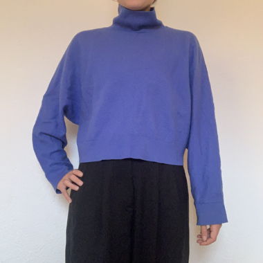 COS Bright Blue Cropped 100% Wool Jumper Mock Neck