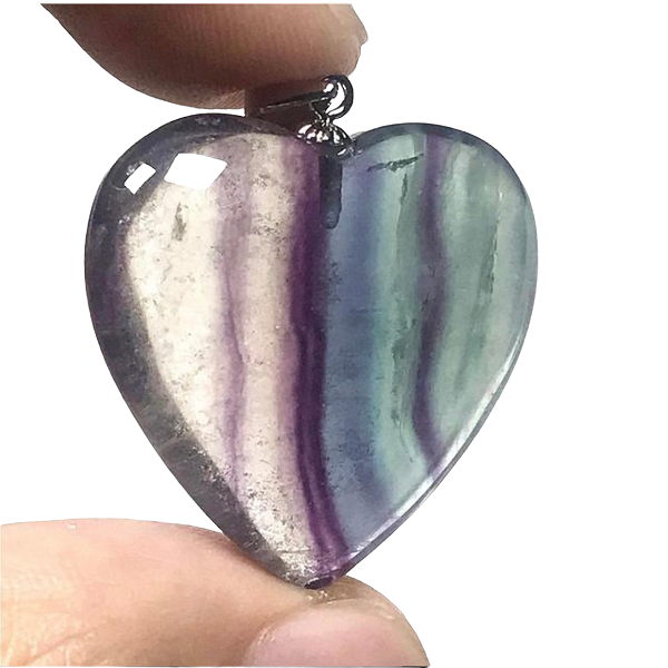 Rainbow Fluorite Heart Necklace Includes Chain - 45mm