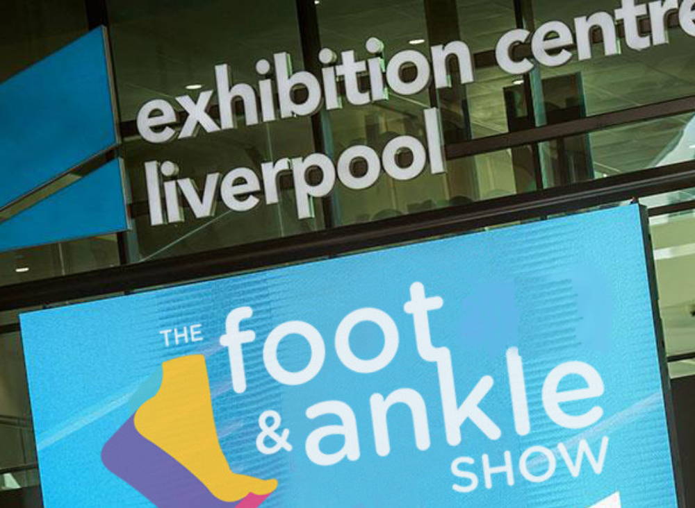 Photo of the foot and ankle show poster at the exhibition centre in Liverpool