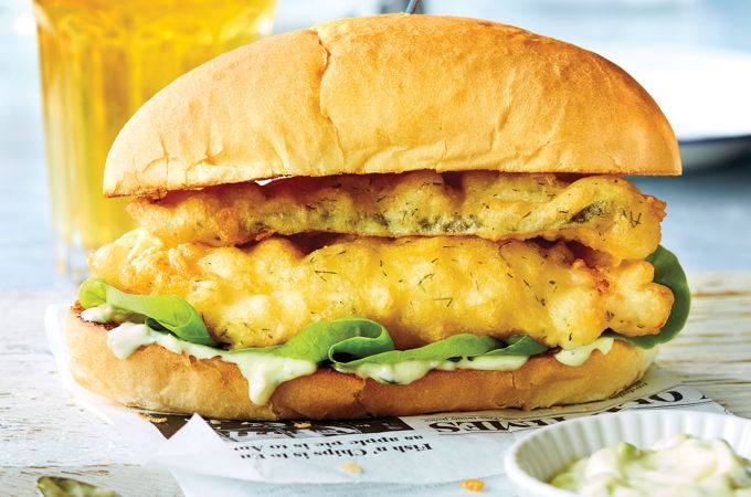 Fried Cod and Pickle Burgers