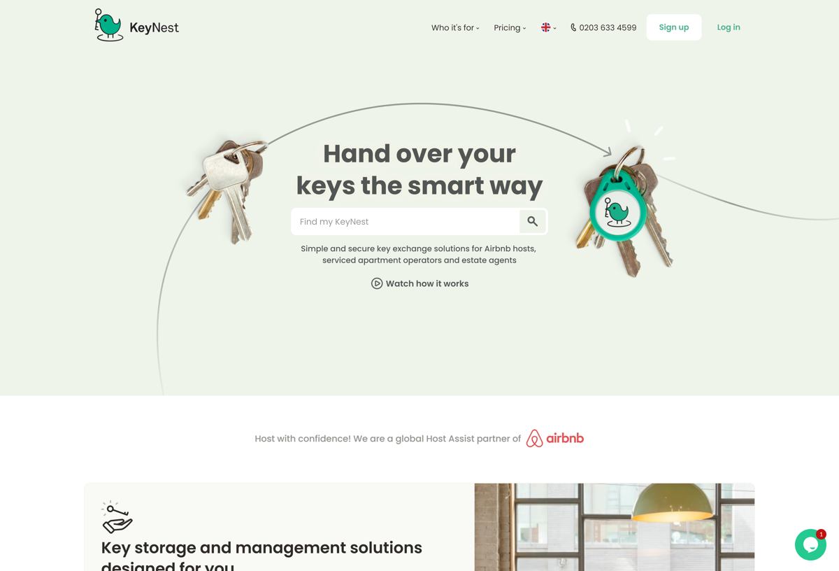 Screenshot of KeyNest, from the squarespace websites  collection.