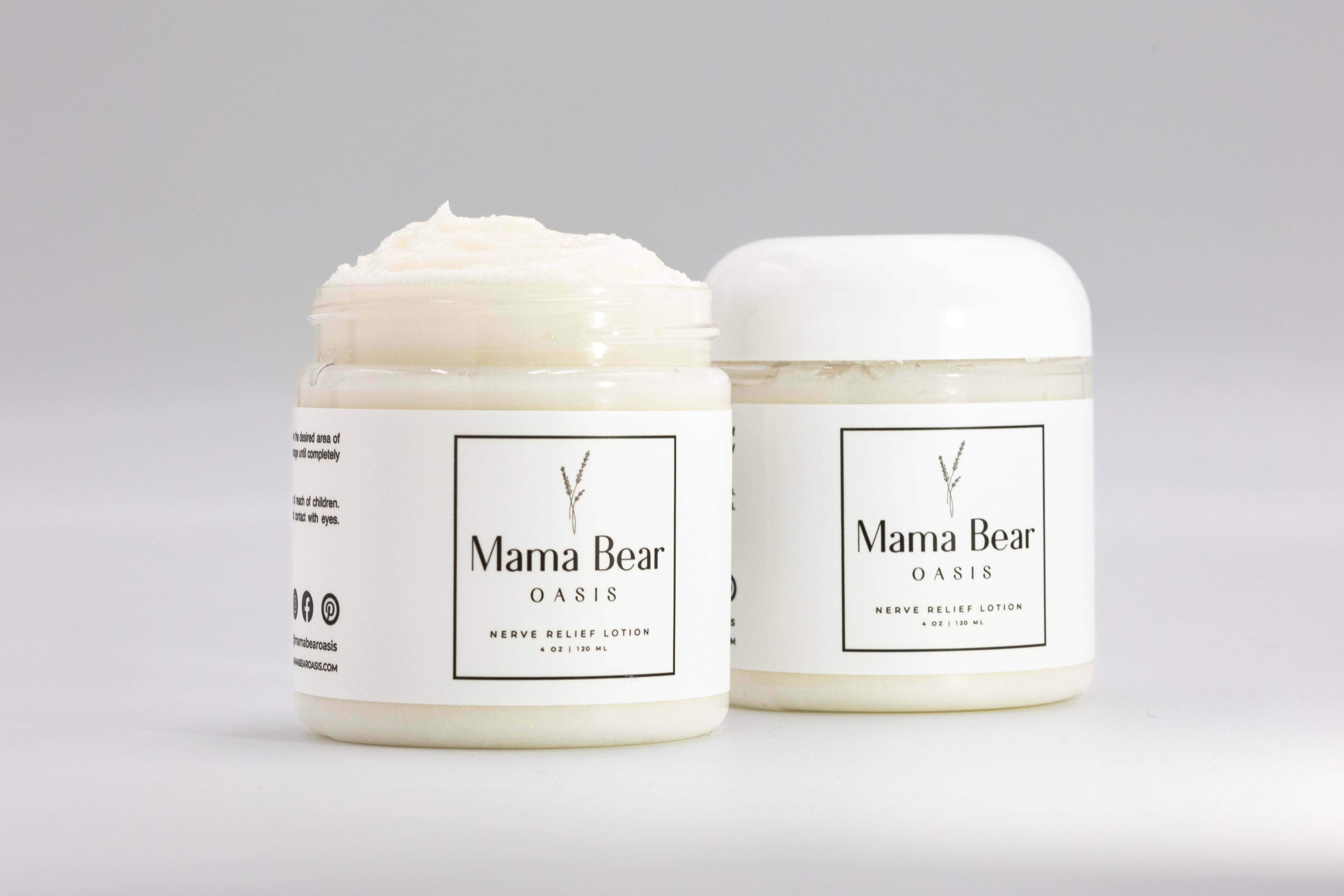 Two jars of Mama Bear Nerve Relief Lotion