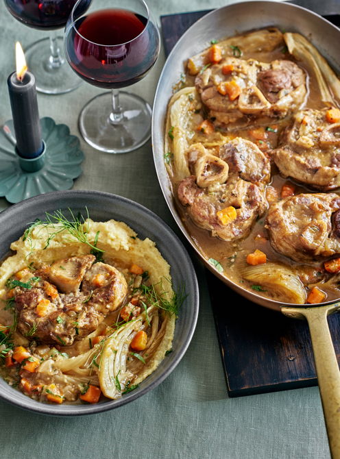 Beer and Citrus Osso Buco with Quick Cheese Polenta