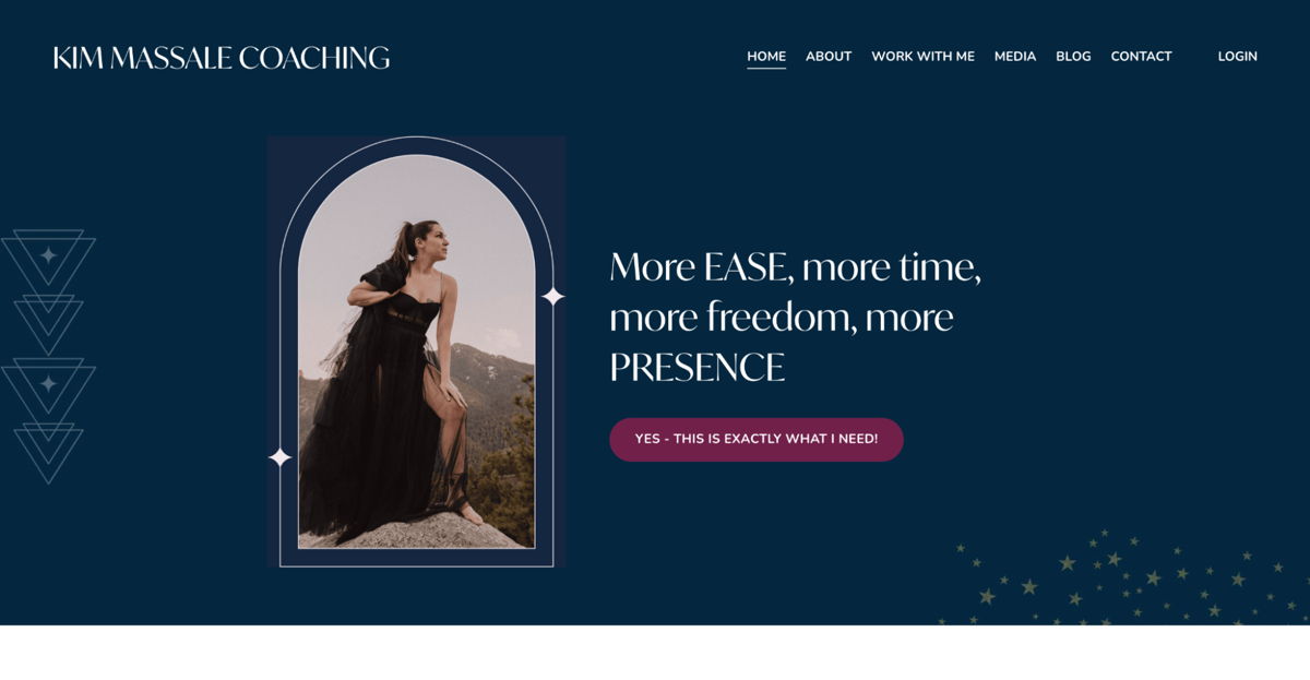 Screenshot of Jess Van Garsse Meditation , from the squarespace coaching websites collection.