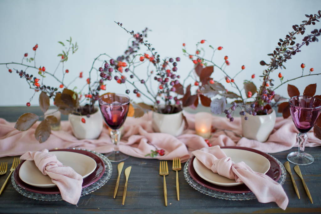 pink napkins on plates