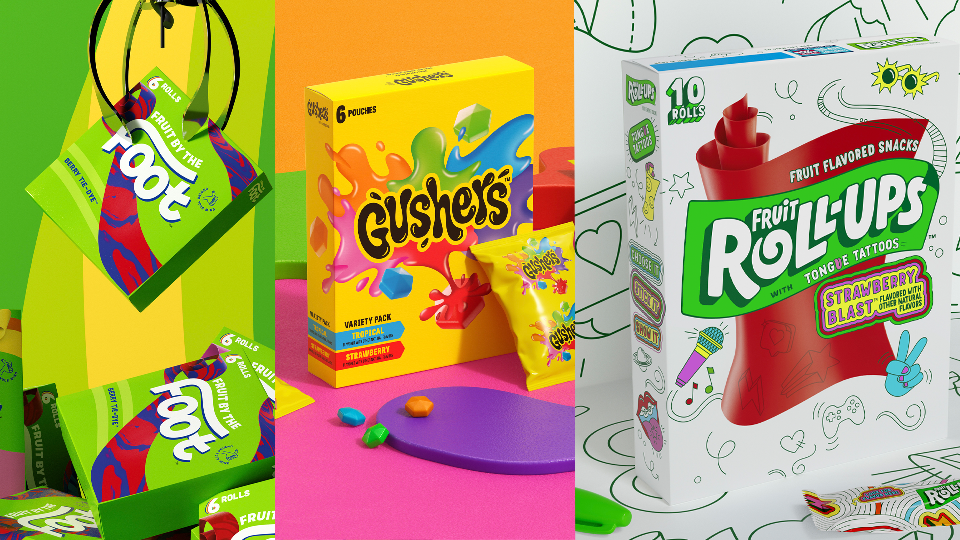 Fruit By The Foot, Gushers, and Fruit Roll-Ups Get a Modernized Look Courtesy of Pearlfisher