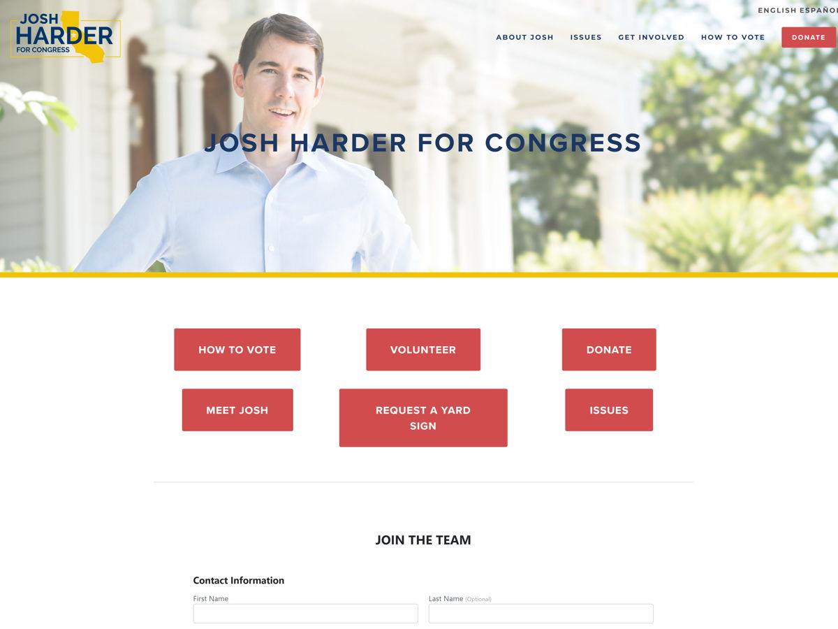 Screenshot of Josh Harder, from the politician websites collection.