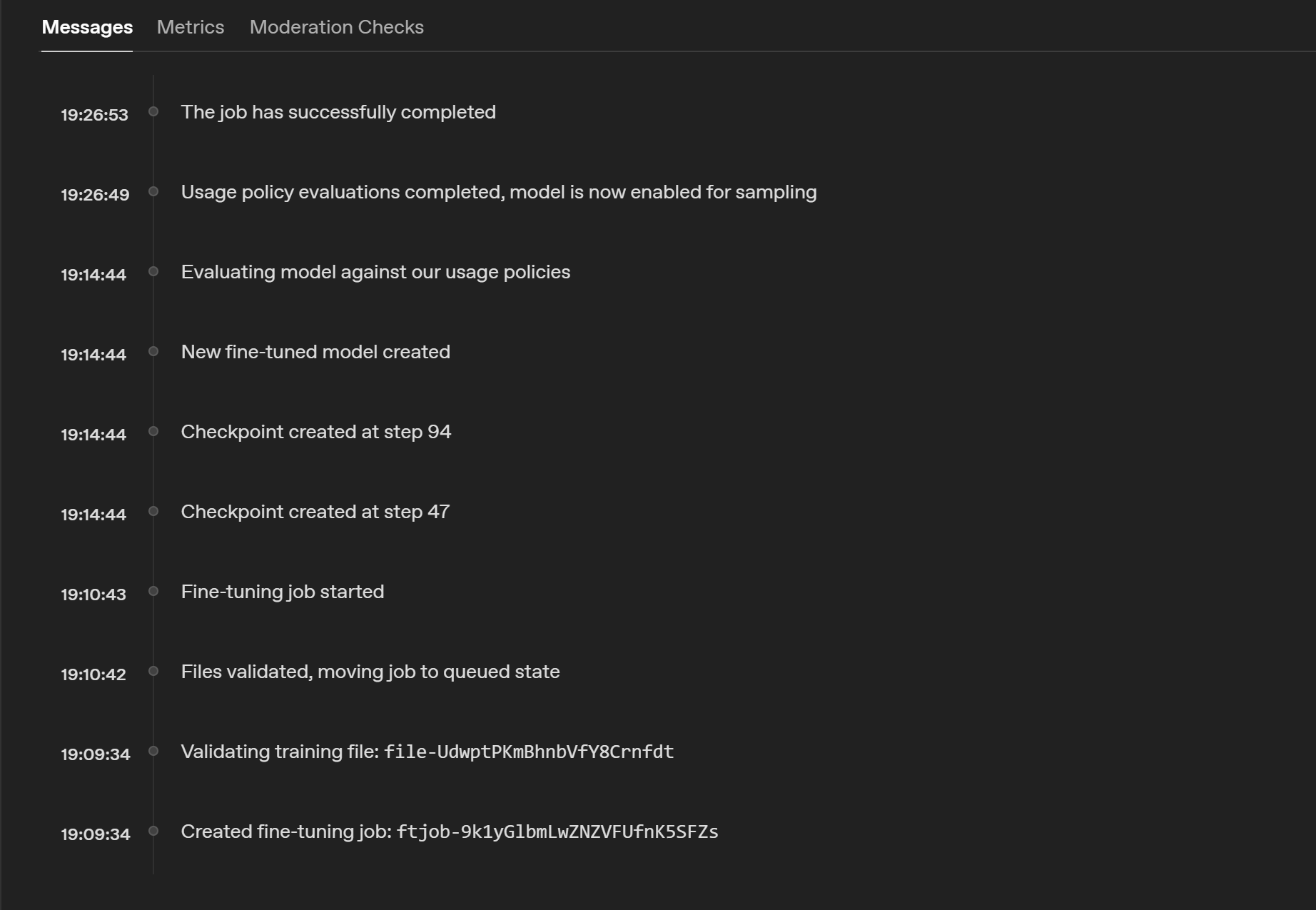 OpenAI fine-tuning job