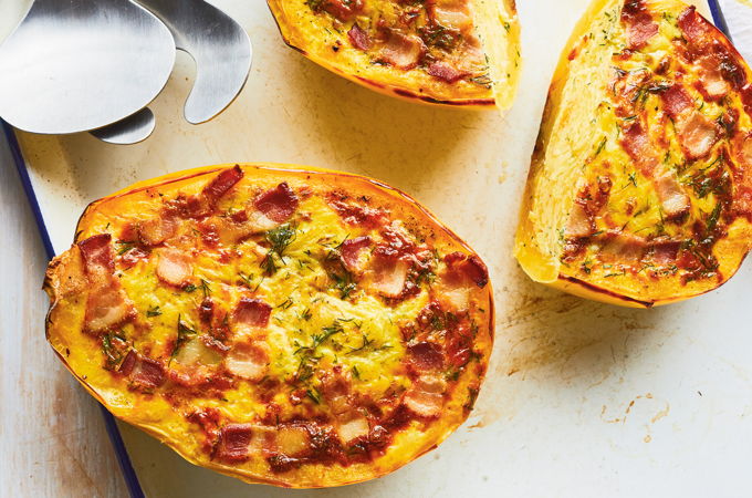 Grilled Spaghetti Squash Quiche with Bacon and Dill