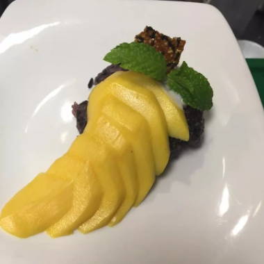 Vegan, organic mango with coconut sticky rice from Satdha Plant-based Thai kitchen
