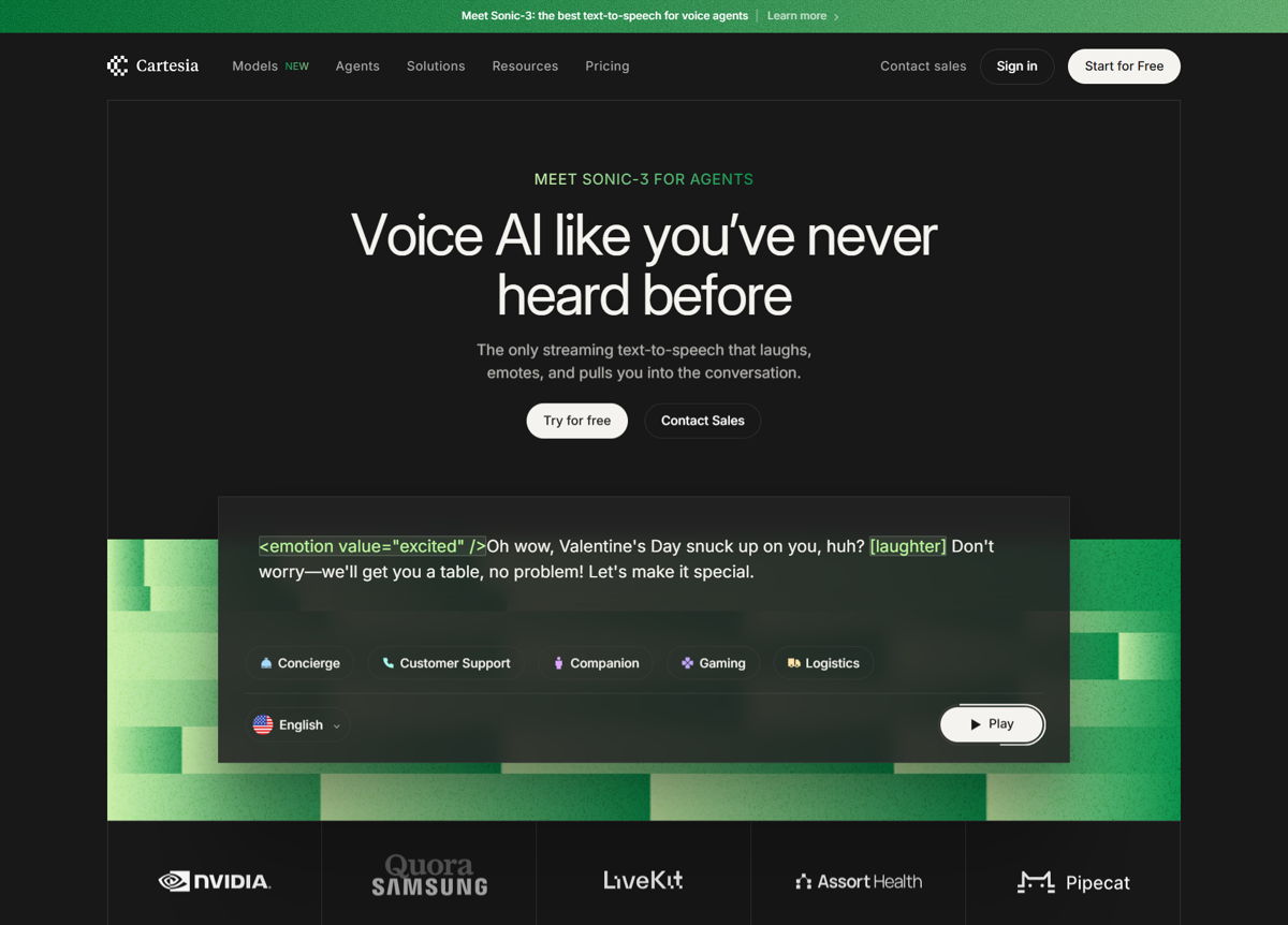 Screenshot of Cartesia , from the ai company websites collection.