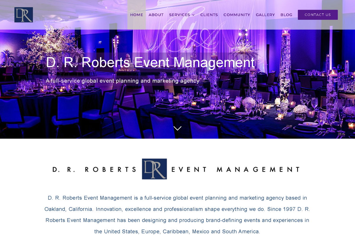 Screenshot of D. R. Roberts Event Management, from the purple websites collection.