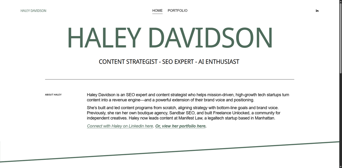 Screenshot of Haley Davidson, from the seo portfolios collection.