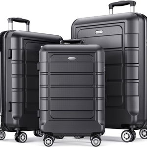 SHOWKOO Luggage Sets Expandable Suitcase Double Wheels TSA Lock (Gray)