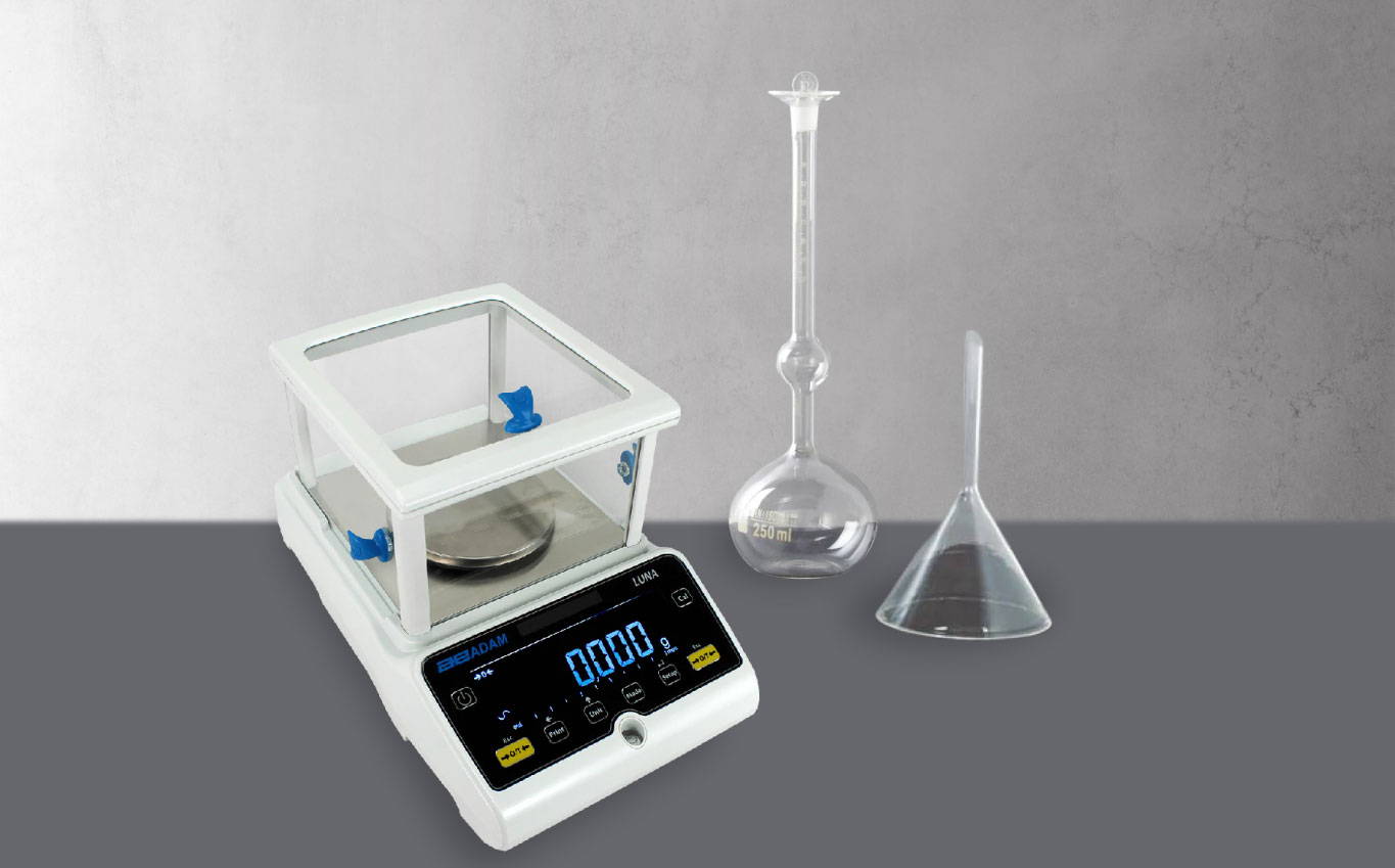 Precision balance and Le Chatelier flask for testing specific gravity of cement