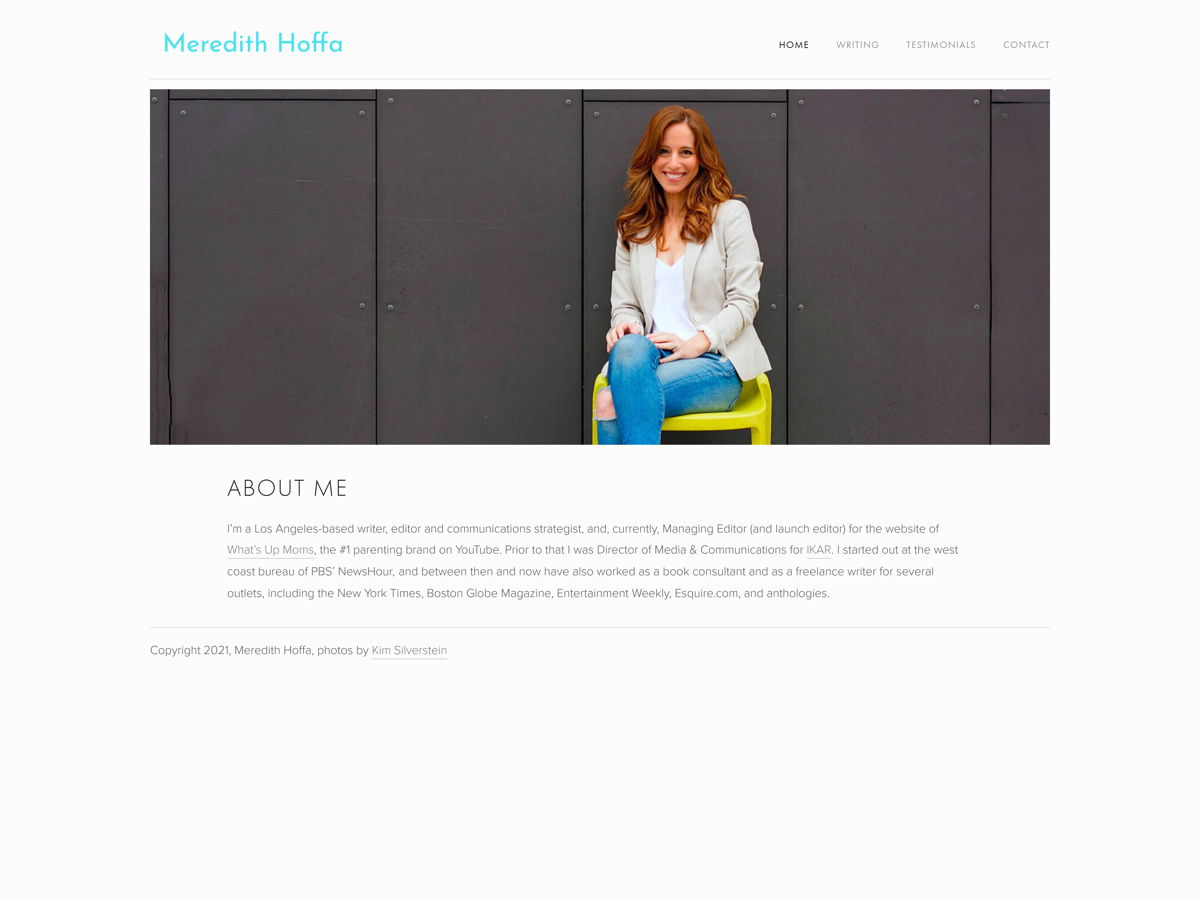 Screenshot of Meredith Hoffa, from the writer websites collection.