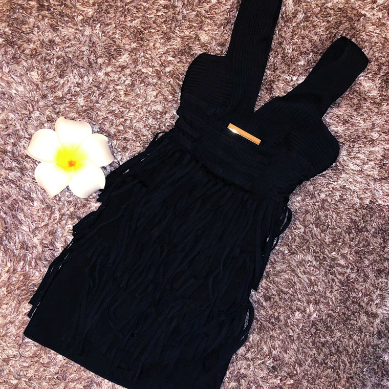 Schwarzes Bandage Kleid mit Franseln