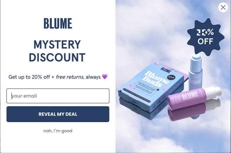eye-catching designed discount pop up from blume