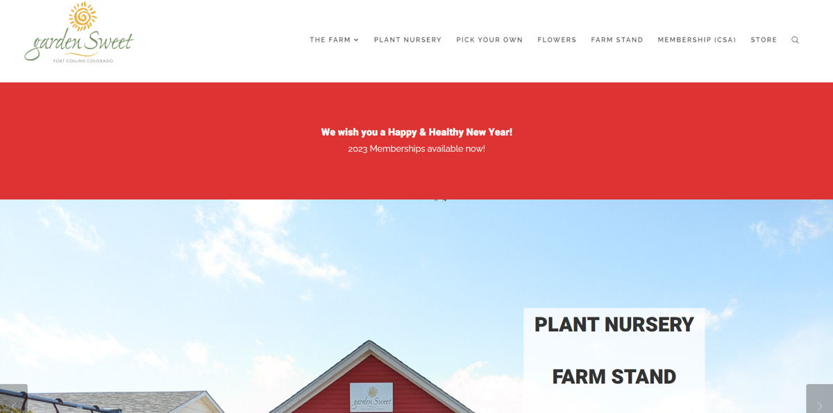 Screenshot of Garden Sweet, from the farm websites collection.