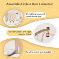 Infographic showcasing easy assembly and benefits of the Montessori Baby Play Mat.