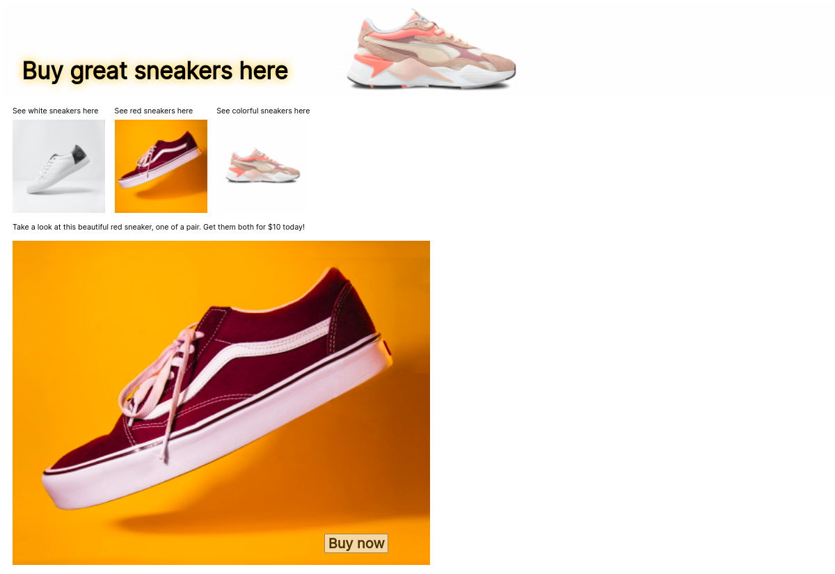 Example of a simple e-commerce page