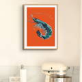 red prawn painting in kitchen - framed orange kitchen art print
