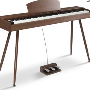 Ktaxon 88 Key Keyboard Piano Weighted Action Electronic Keyboard Piano, Digital Piano with 3-Pedal Unit, Removable Music Stand, Stereo Headphones, Compact Design and MIDI Connection(Brown)